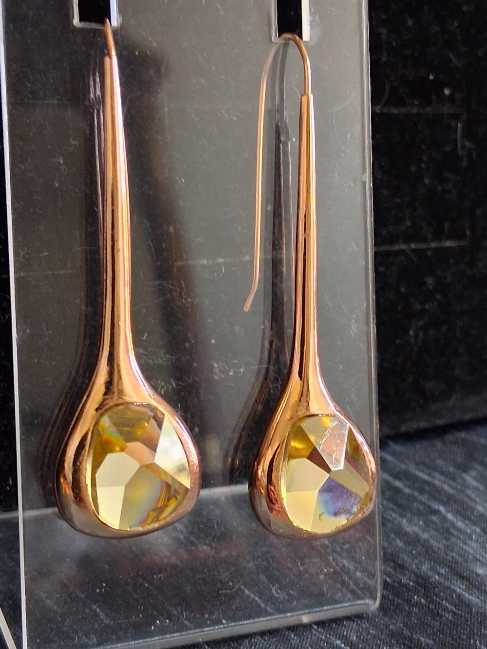 Rose Gold Teardrop Dangle Earrings with Yellow Stones Robert Lee Morris Soho
